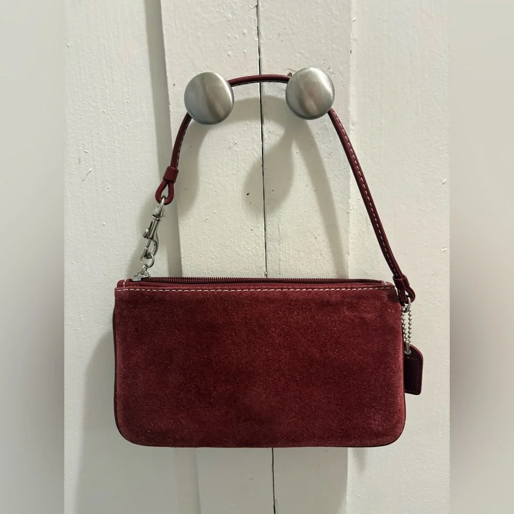 Coach Red/Burgundy Suede Leather Wristlet Bag - Picture 3 of 14
